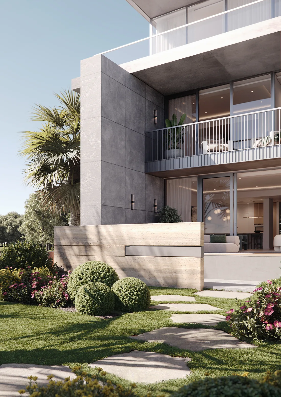 Private luxury residence exterior with landscaped garden
